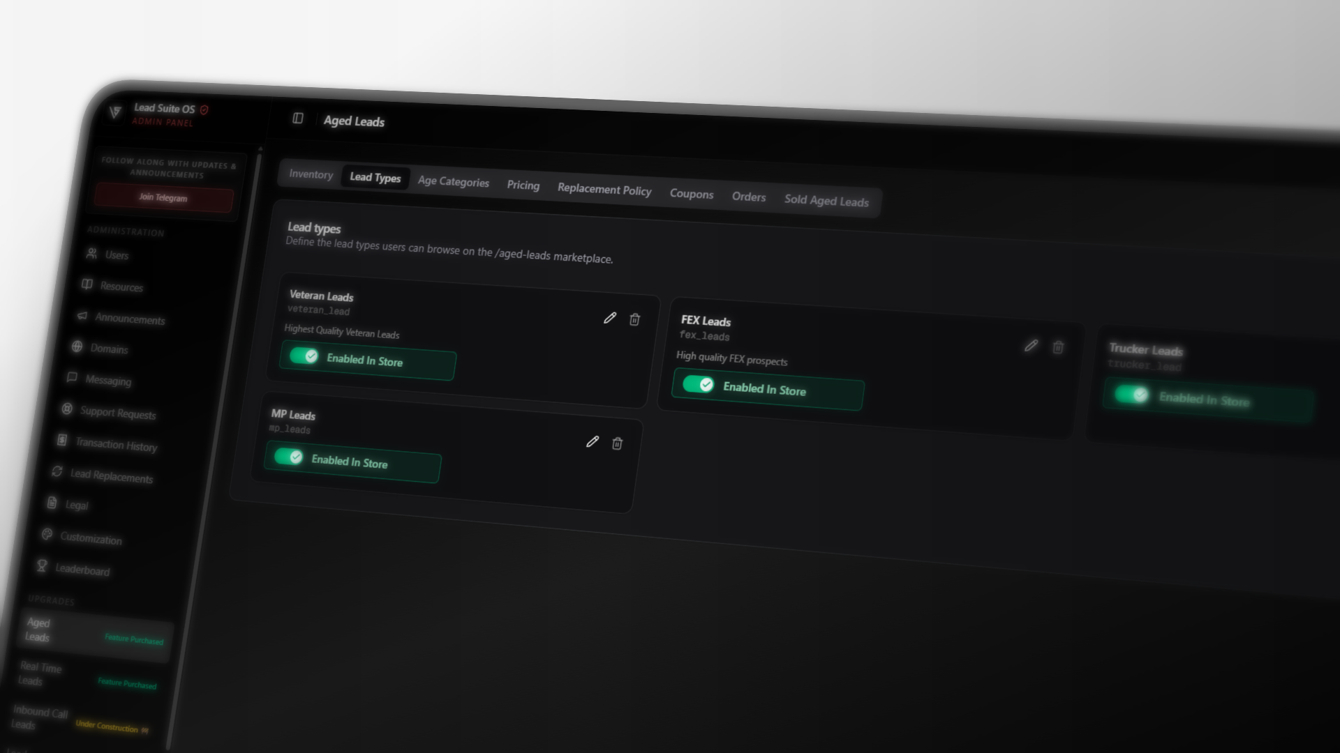 Aged Leads admin dashboard
