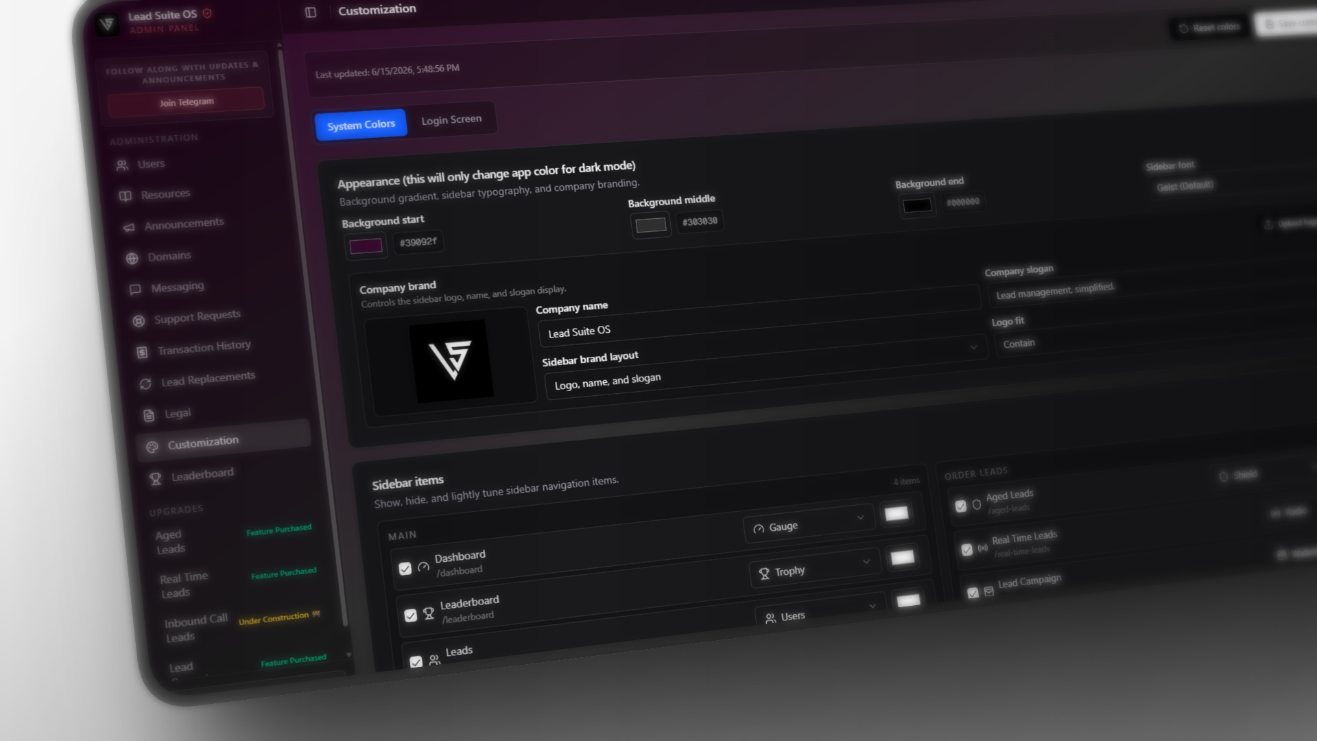 Customization admin dashboard