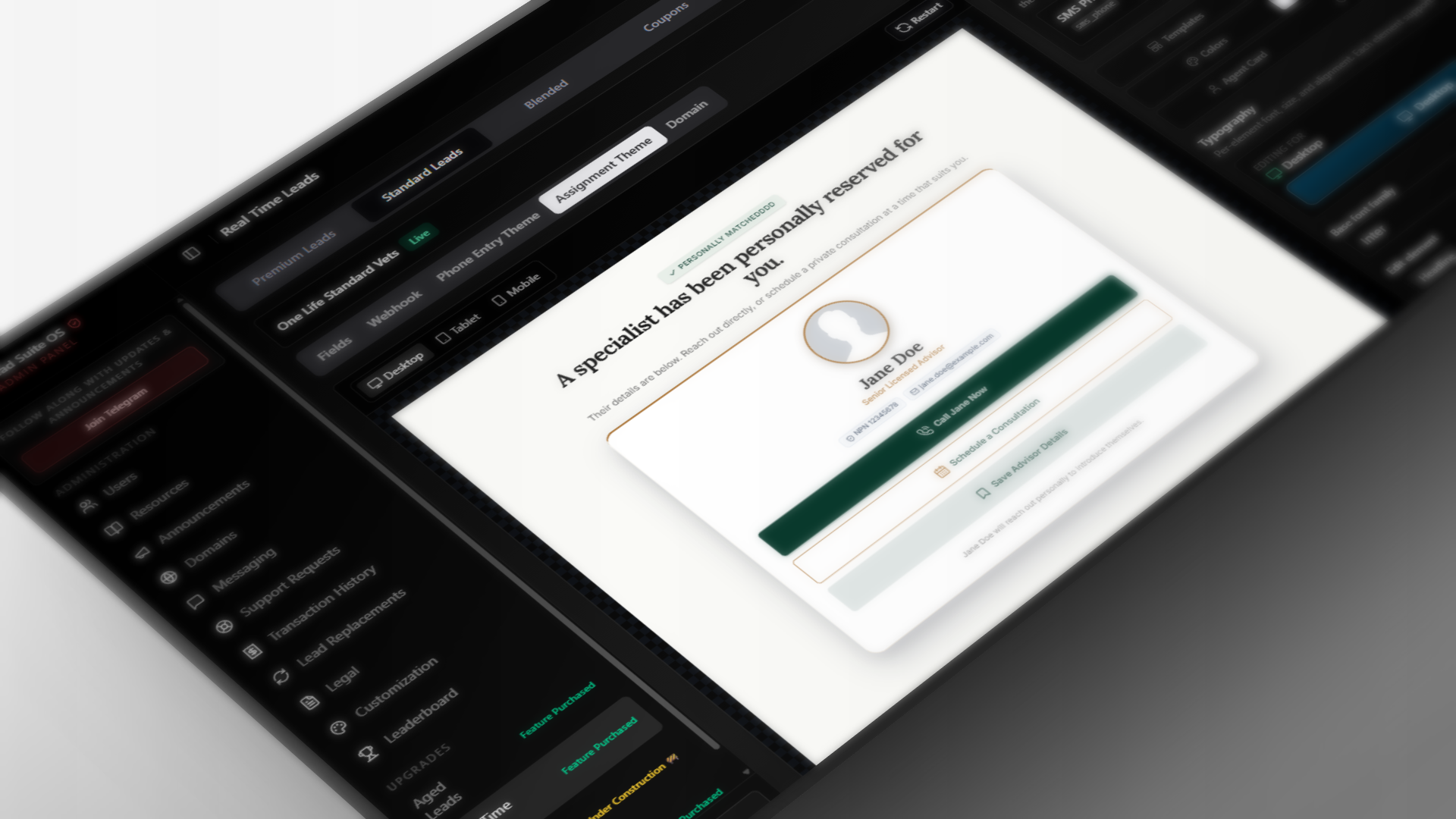 Real Time Leads admin dashboard